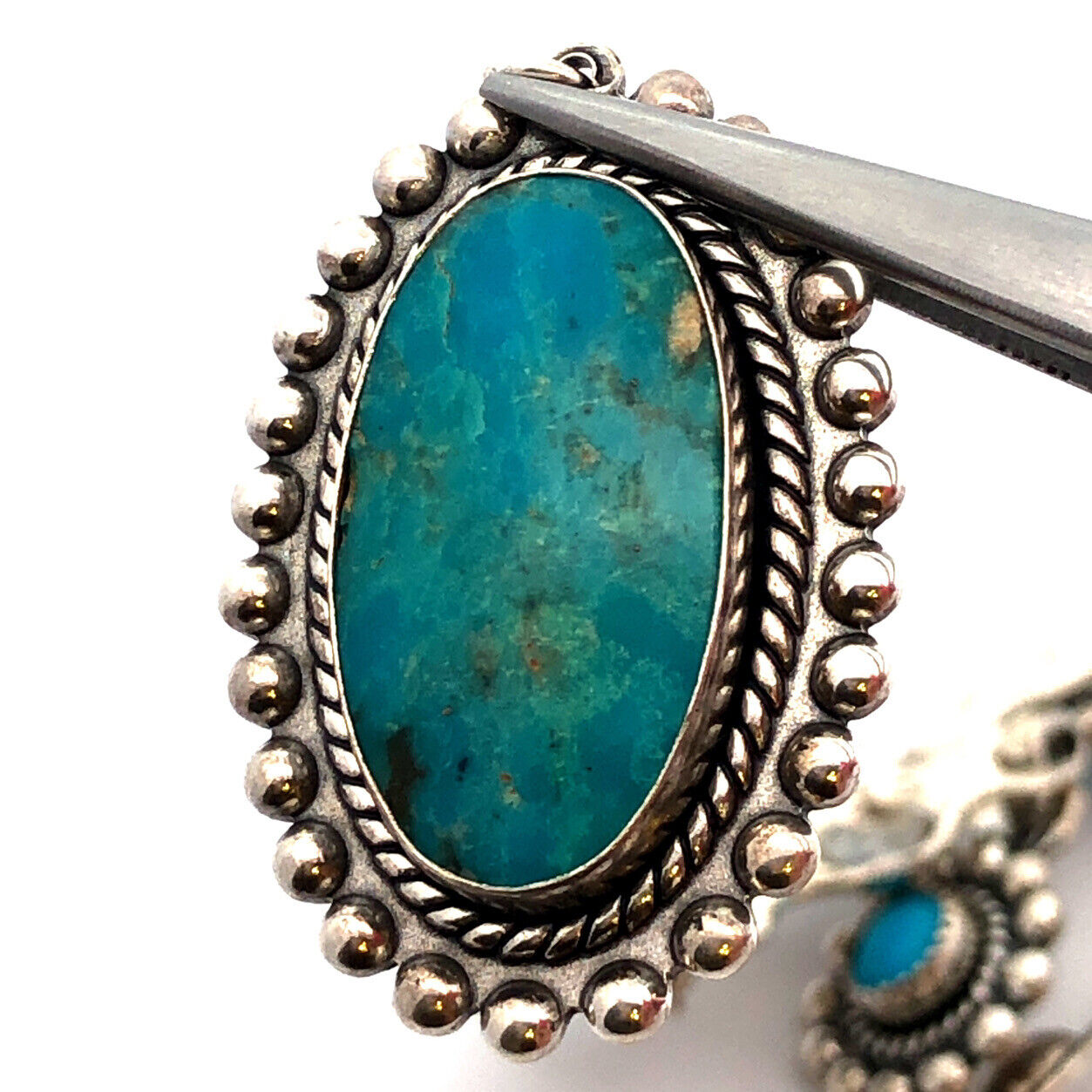 Native American 925 Sterling Silver Concho Turquoise Statement Pendant Necklace