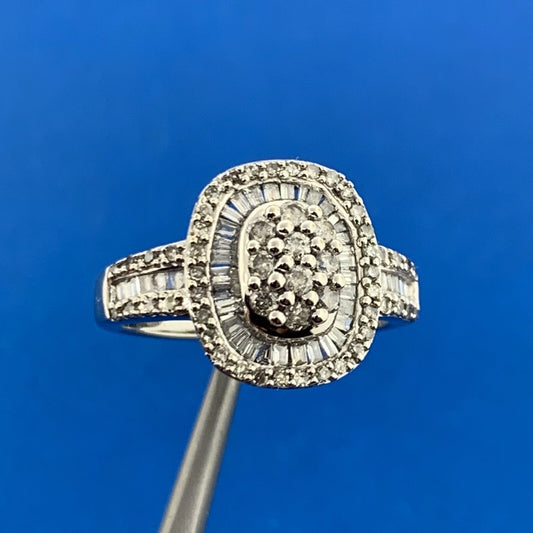 Designer 14K White Gold Diamond Cluster Double Halo Size 7 Engagement Ring