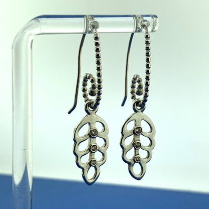 Authentic PANDORA 925 Sterling Silver Cubic Zirconia Leaf Dangle Drop Earrings
