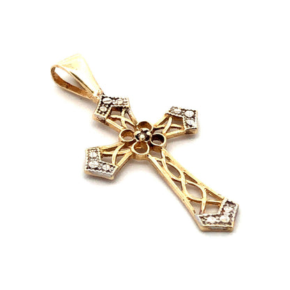 Designer Jacmel Mauritius JCM 10K Yellow Gold Diamond Textured Cross Pendant