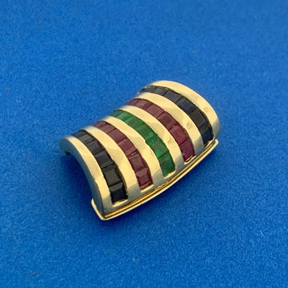 Designer 14K Yellow Gold Sapphire Ruby Emerald Modernist Enhancer Pendant