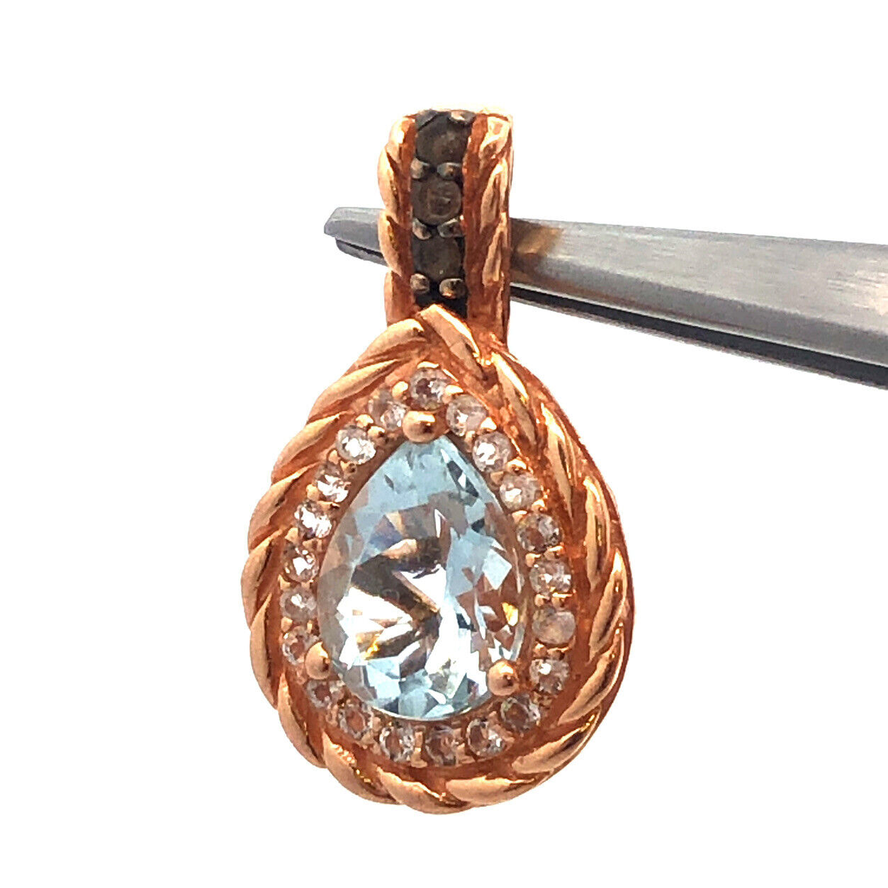 Designer 14K Yellow Gold Pear Aquamarine Smoky Quartz White Topaz Pendant