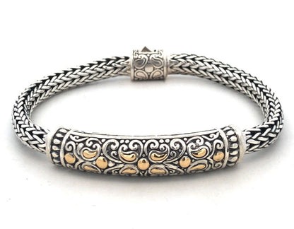 Effy Artisan BH 925 Sterling Silver 18K Gold Dot Scroll Balinese Chain Bracelet