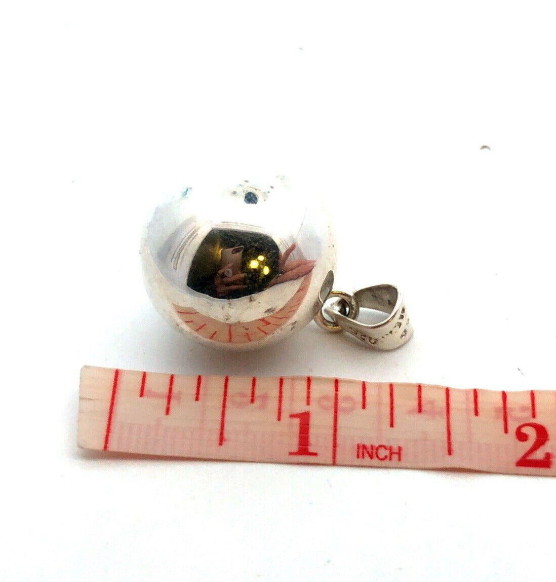 Taxco Mexico 925 Sterling Silver Round Ball Bell Jingle Chime Pendant