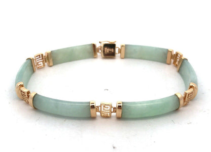 Designer 14K Yellow Gold Green Jade Panel Tennis Bracelet
