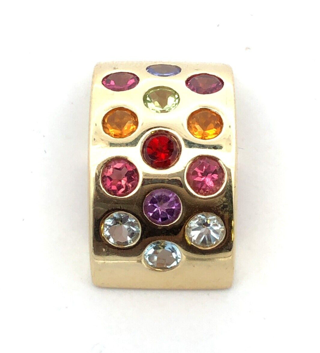 Designer 14K Yellow Gold Round Multi-Gemstone Rectangle Modernist Pendant