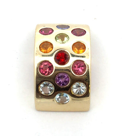 Designer 14K Yellow Gold Round Multi-Gemstone Rectangle Modernist Pendant