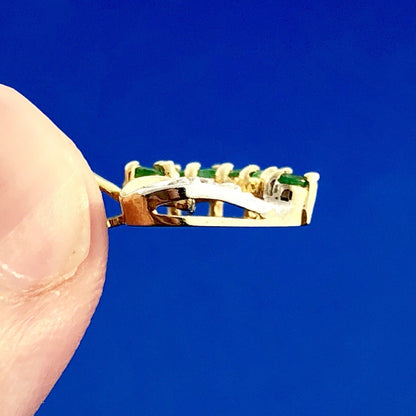 Vintage 14K Yellow White Gold Emerald Diamond Heart Sweetheart Birthday Pendant