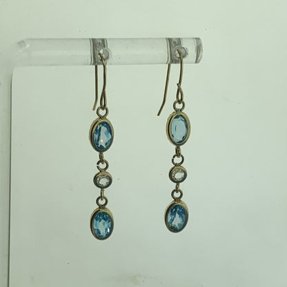 JCM 14K Yellow Gold Blue White Topaz December Occasion Dangle Drop Earrings