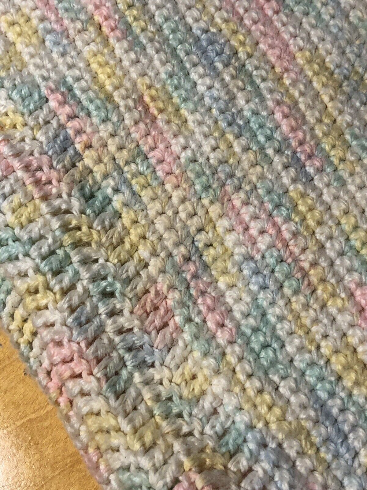 Hand Crocheted Knitted Pastel Yellow White Green Blue Pink Unisex Baby's Blanket