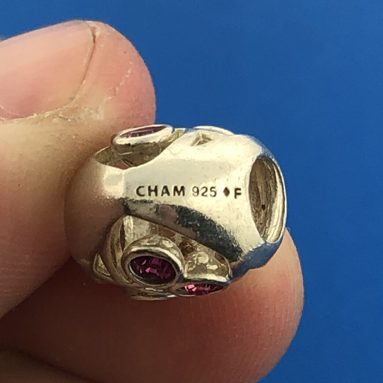 Designer Chamilia Sterling Silver Heart Pink White Cubic Zirconia Bracelet Charm