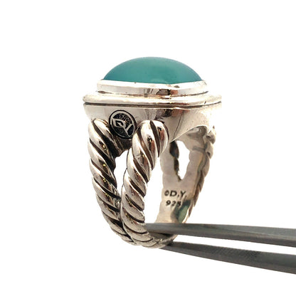 David Yurman 925 Sterling Silver Aqua Chalcedony Square Albion Statement Ring
