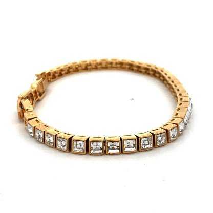 Swarovski Gold Tone Princess Cut Clear Crystal Statement Tennis Bracelet