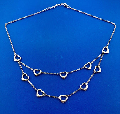 Sterling Silver 925 Heart Cutout Double Drop Sweet Heart Fashion Necklace