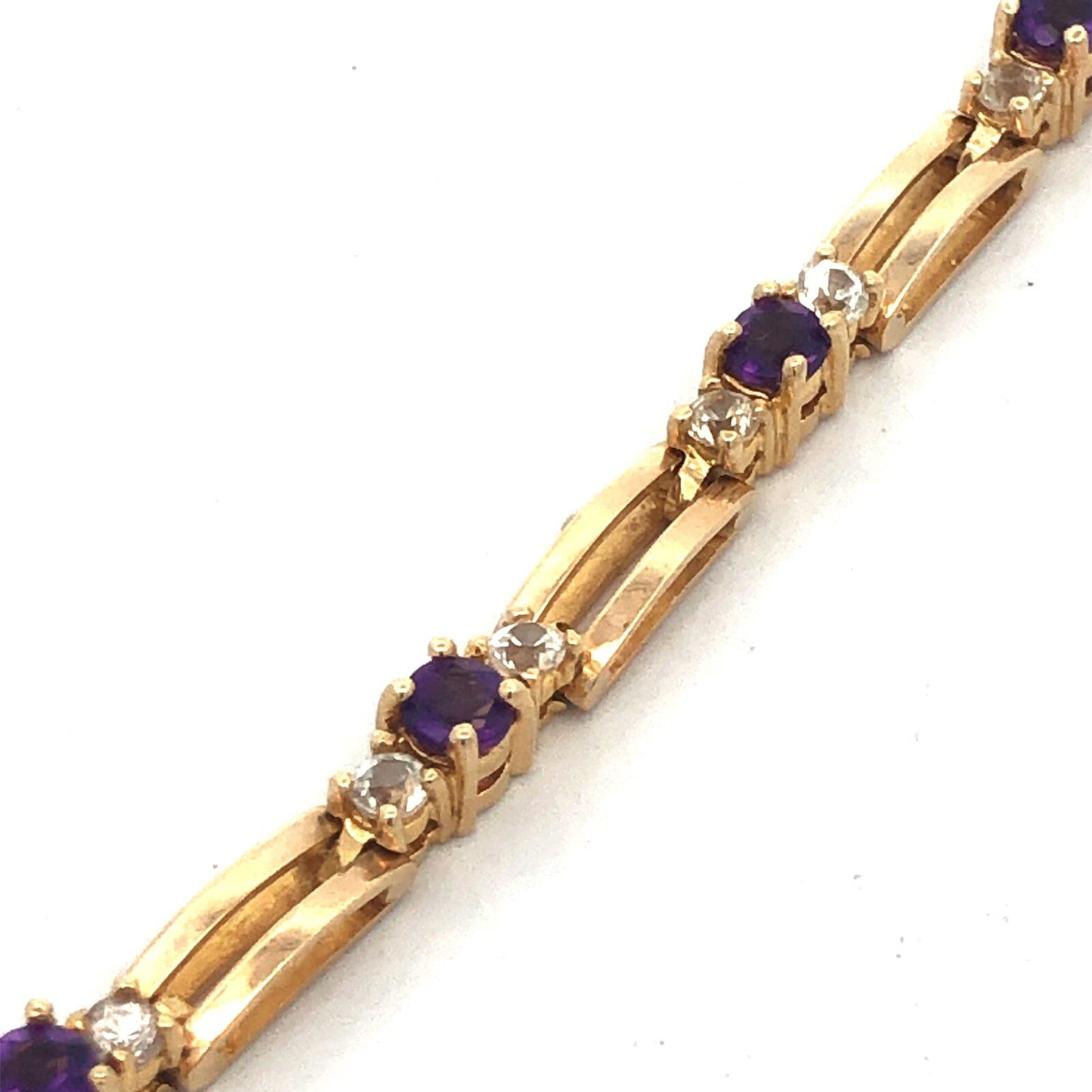 14K Yellow Gold Amethyst White Topaz Accented Station Tennis Bracelet