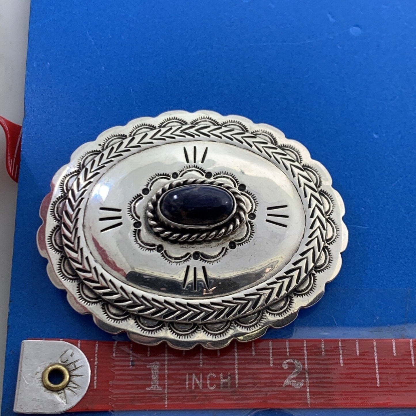 Native American 925 Sterling Silver Lapis Lazuli Oval Bolo Buckle Pendant