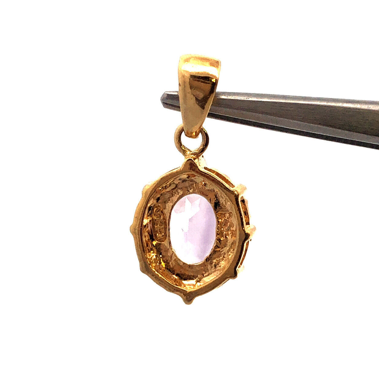 Designer 925 Sterling Silver Vermeil Oval Amethyst Diamond Pendant