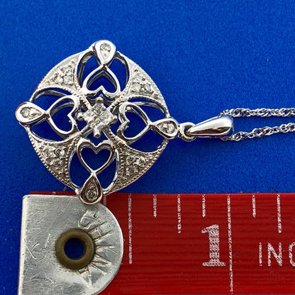 14K White Gold Diamond Filigree Cutout Bridal Pendant Anniversary Necklace