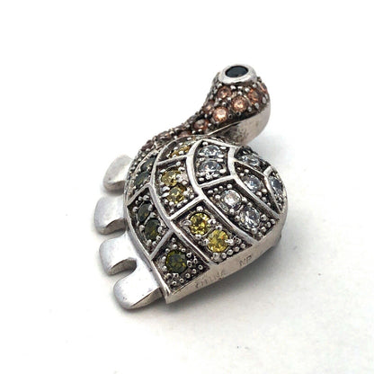 Adorable 925 Sterling Silver Mixed Colored Cubic Zirconia Turtle Pendant
