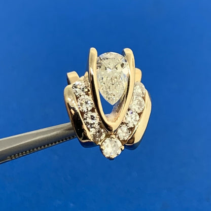 Designer 14K Yellow Gold Pear Diamond Round Diamond Accented Statement Pendant