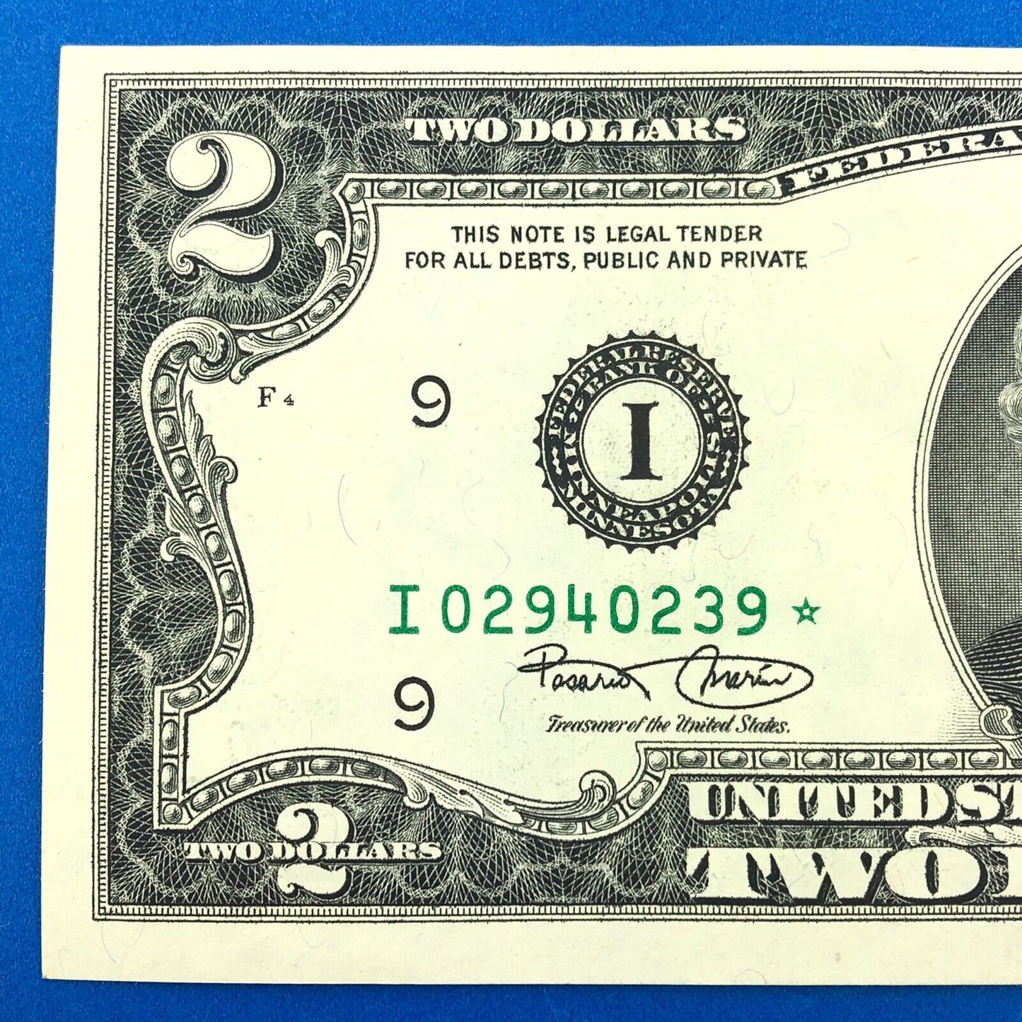 2003 Series $2 Federal Reserve Minneapolis Star Note Fort Worth FR 1937I*
