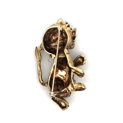 Vintage Martine 14k Yellow Gold Enamel Tiger Cat Brooch Pin Pendant