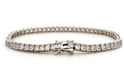 Designer 925 Sterling Silver Square Cubic Zirconia CZ Tennis Bracelet