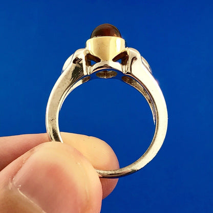 Designer Signed 925 Sterling Silver 18K Yellow Gold Citrine Pear Cabochon Ring