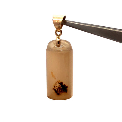 Vintage 14K Yellow Gold Reticulated Quartz Carved Chinese Chop Stamp Pendant