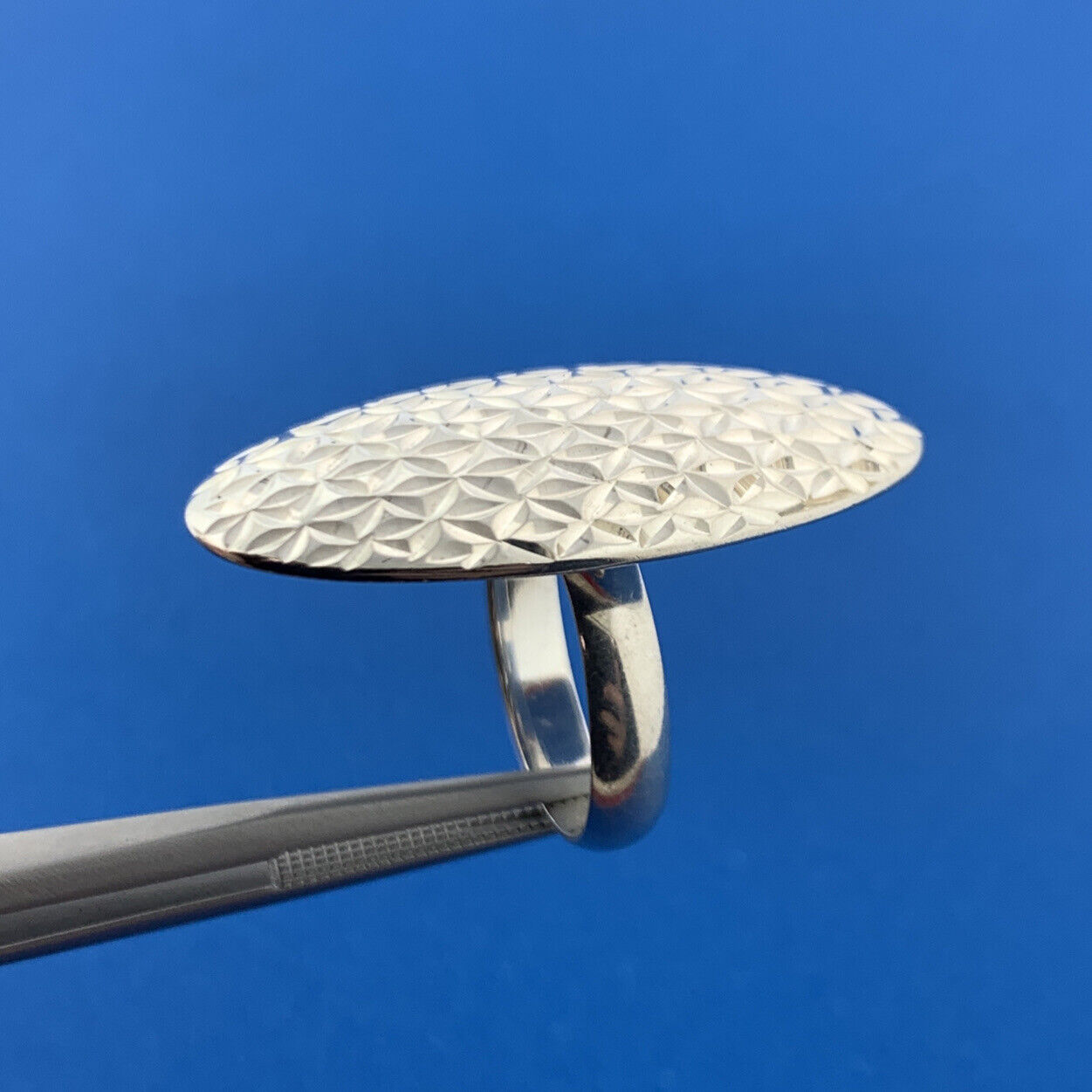 Designer Thailand Sterling Silver Oval Diamond Cut Engraved Statement Ring