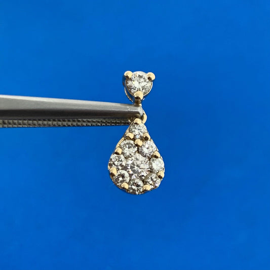 Designer 14K Yellow Gold Diamond Cluster Pear Drop Pendant
