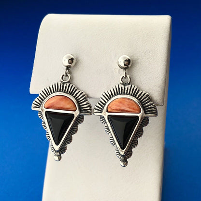 Carolyn Pollack R Moon Sterling Silver Black Onyx Coral Concho Dangle Earrings