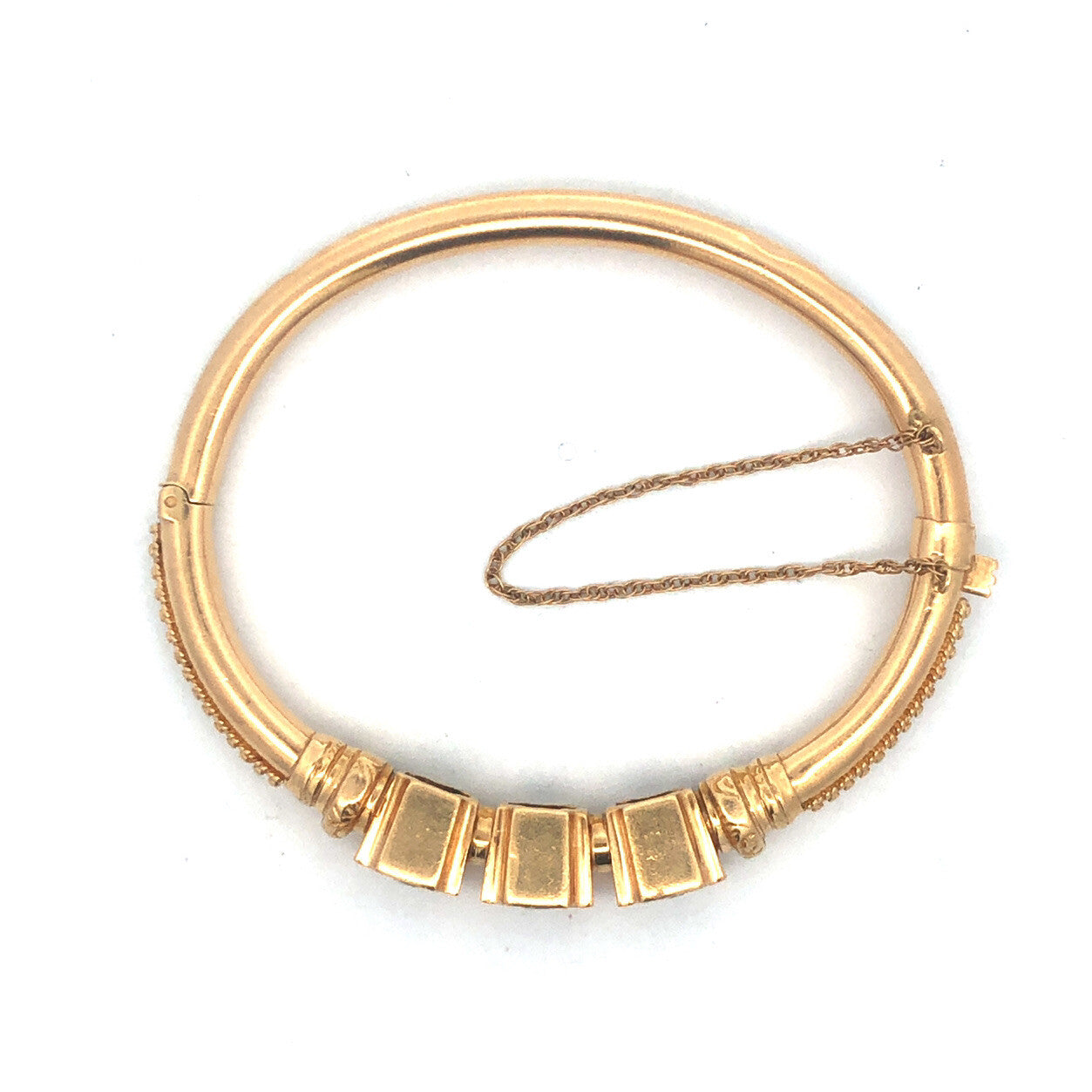 Stunning Designer 1930s Etruscan 14k Yellow Gold Diamond Bangle Bracelet