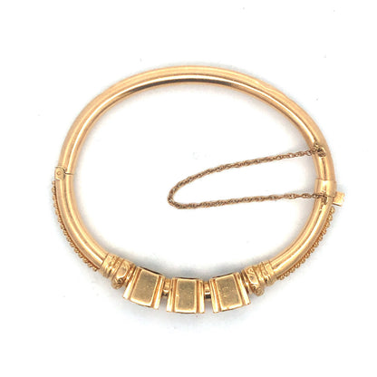 Stunning Designer 1930s Etruscan 14k Yellow Gold Diamond Bangle Bracelet