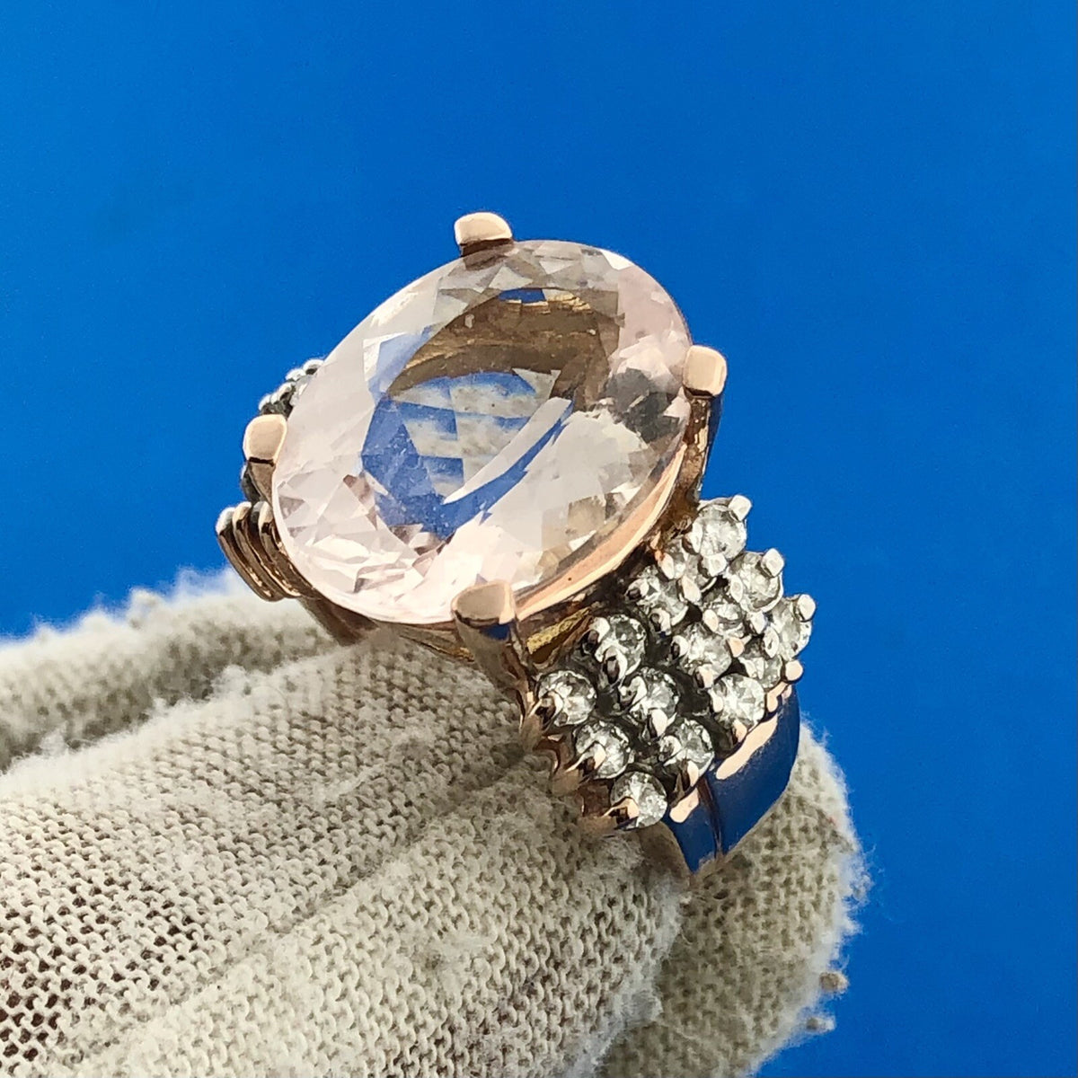 Designer 14K Rose Gold Morganite Solitaire Diamond Accented Statement Ring