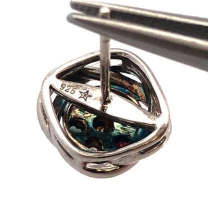 Designer 925 Sterling Silver Round Diamond Cluster Flower Stud Earrings