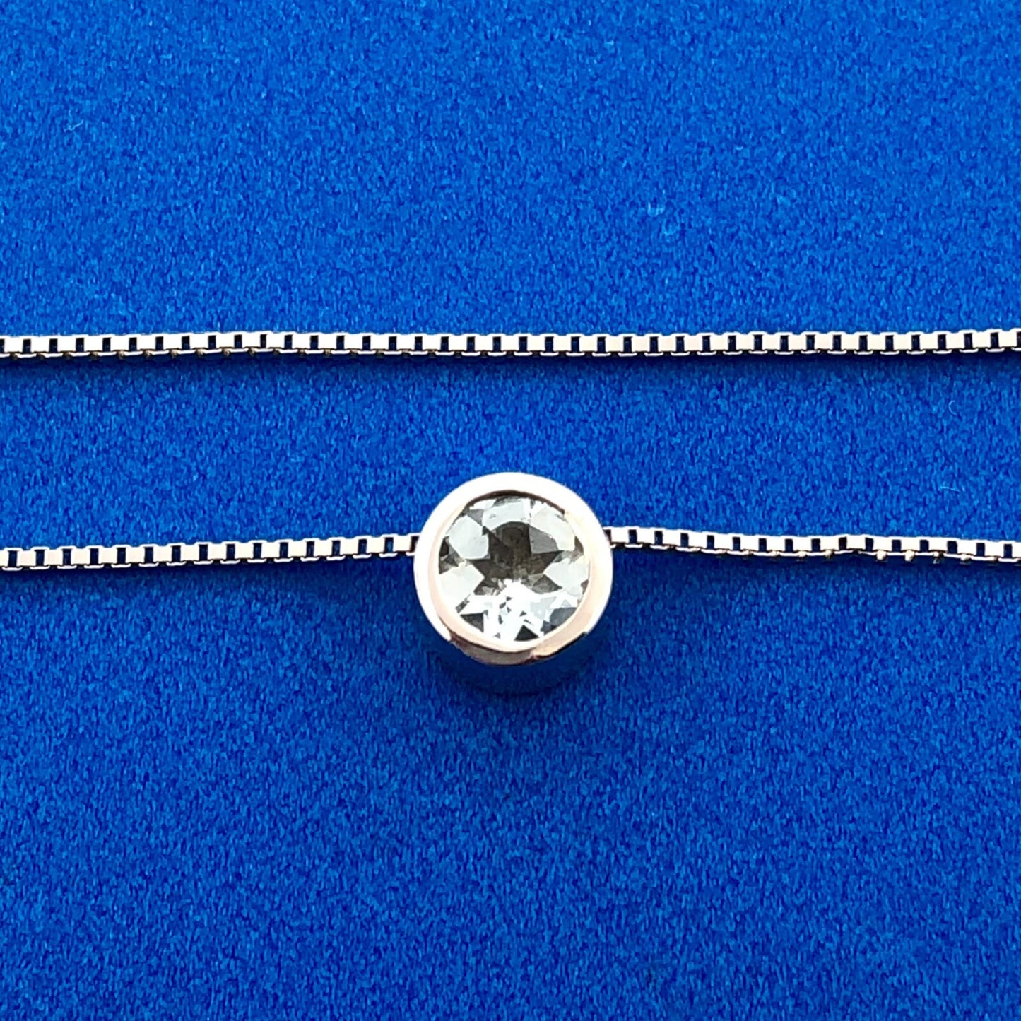 Designer STS 925 Sterling Silver 19" Box Chain Round Cubic Zirconia CZ Necklace