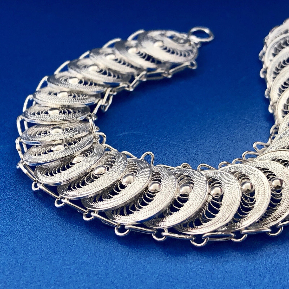 Milor Italy Sterling Silver 925 Filigree Bead Centipede Link Flex Bracelet