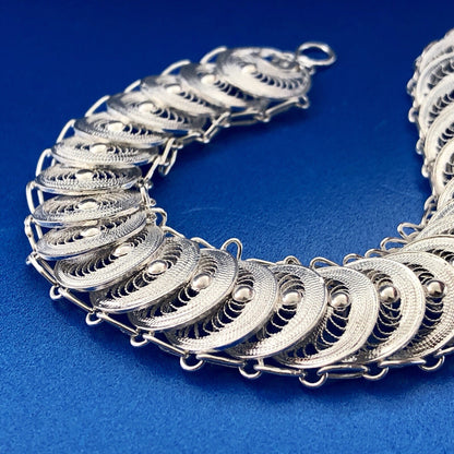 Milor Italy Sterling Silver 925 Filigree Bead Centipede Link Flex Bracelet