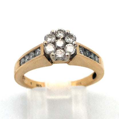 Designer IKS 14K Yellow Gold Diamond Floral Cluster Engagement Anniversary Ring