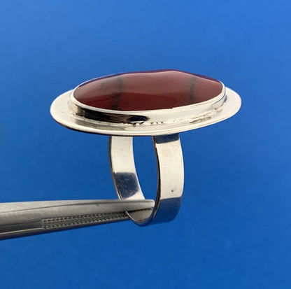 Vintage ATI Mexico 925 Sterling Silver Banded Agate Cabochon Finger Ring