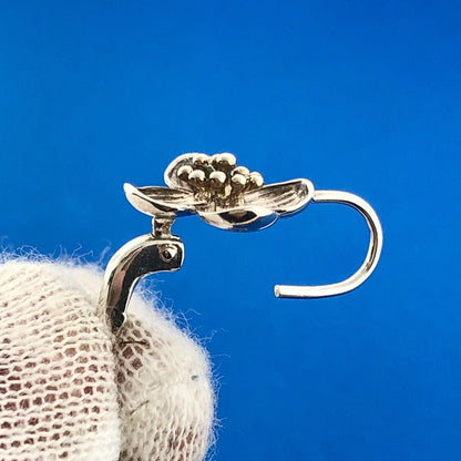 Designer 925 Sterling Silver Poppy Magnolia Textured Flower Drop Dangle Earrings