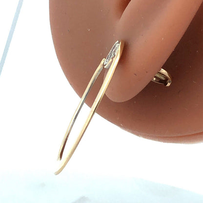 Designer WZ 14K Yellow Gold Round Diamond Oval Modernist Drop Stud Earrings