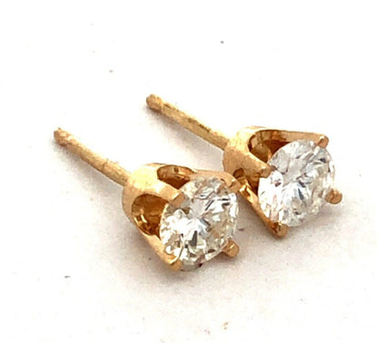 Estate 14K Yellow Gold Round Diamond Solitaire Stud Earrings