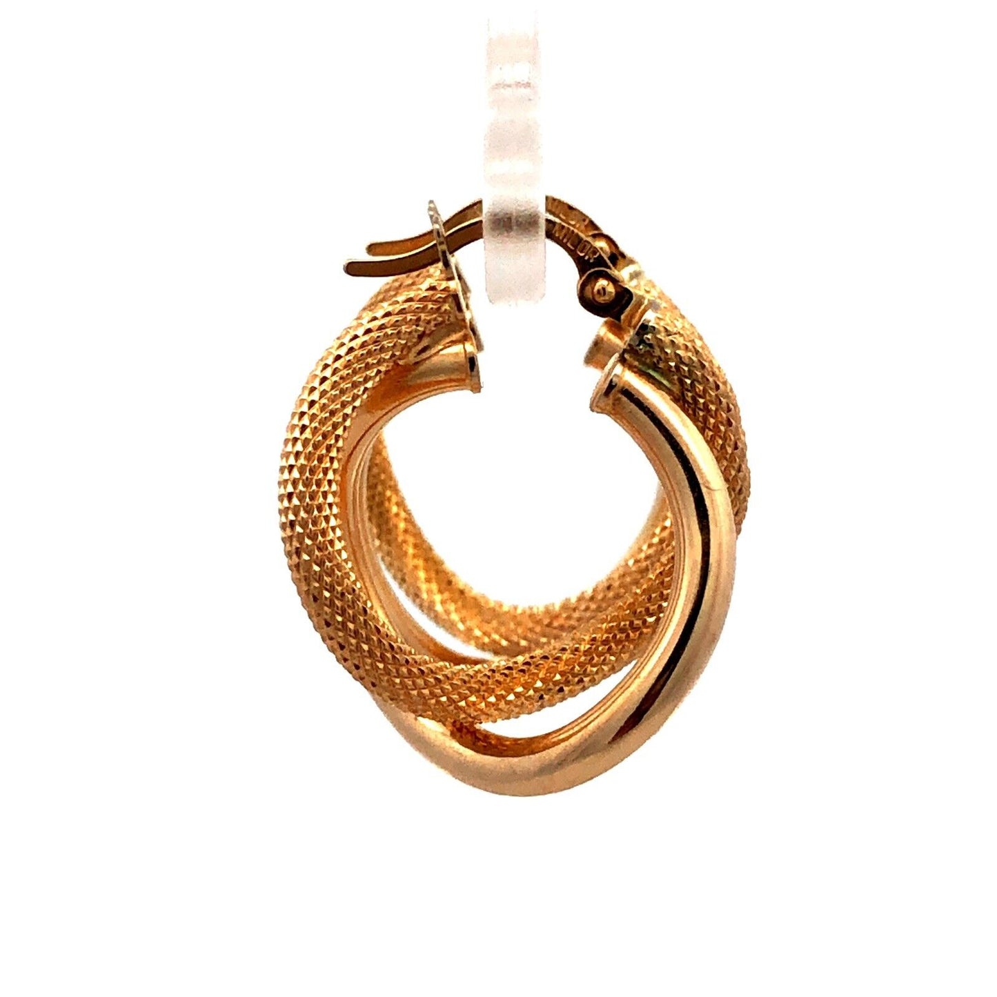 Designer Milor Italy 14K Yellow Gold Snake Skin Textured Double Hoop Earrings