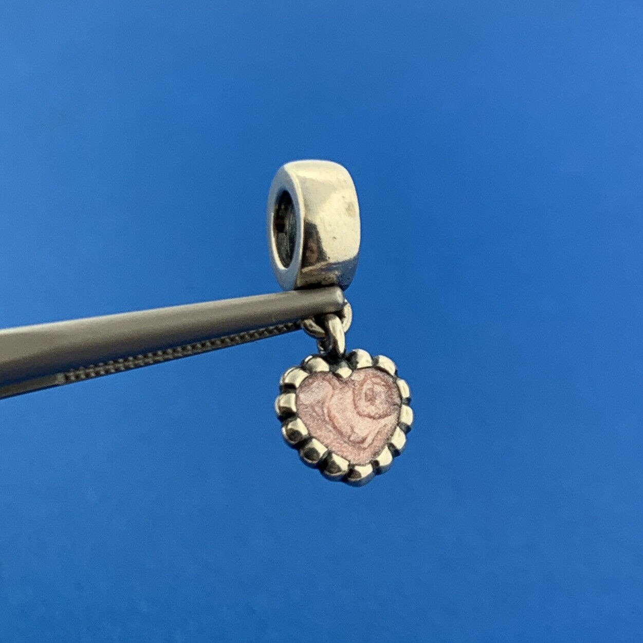 Authentic PANDORA Sterling Silver Young Love Pink Heart Charm #790471 Retired
