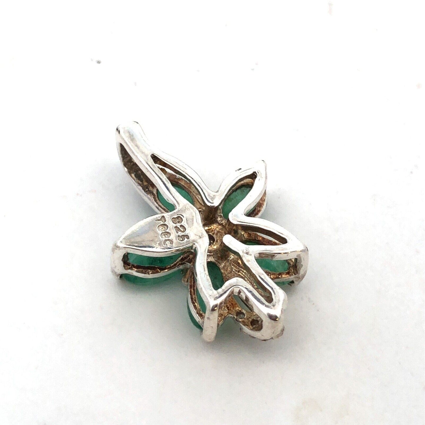 Designer TGGC 925 Sterling Silver Green Tourmaline Diamond Accent Flower Pendant