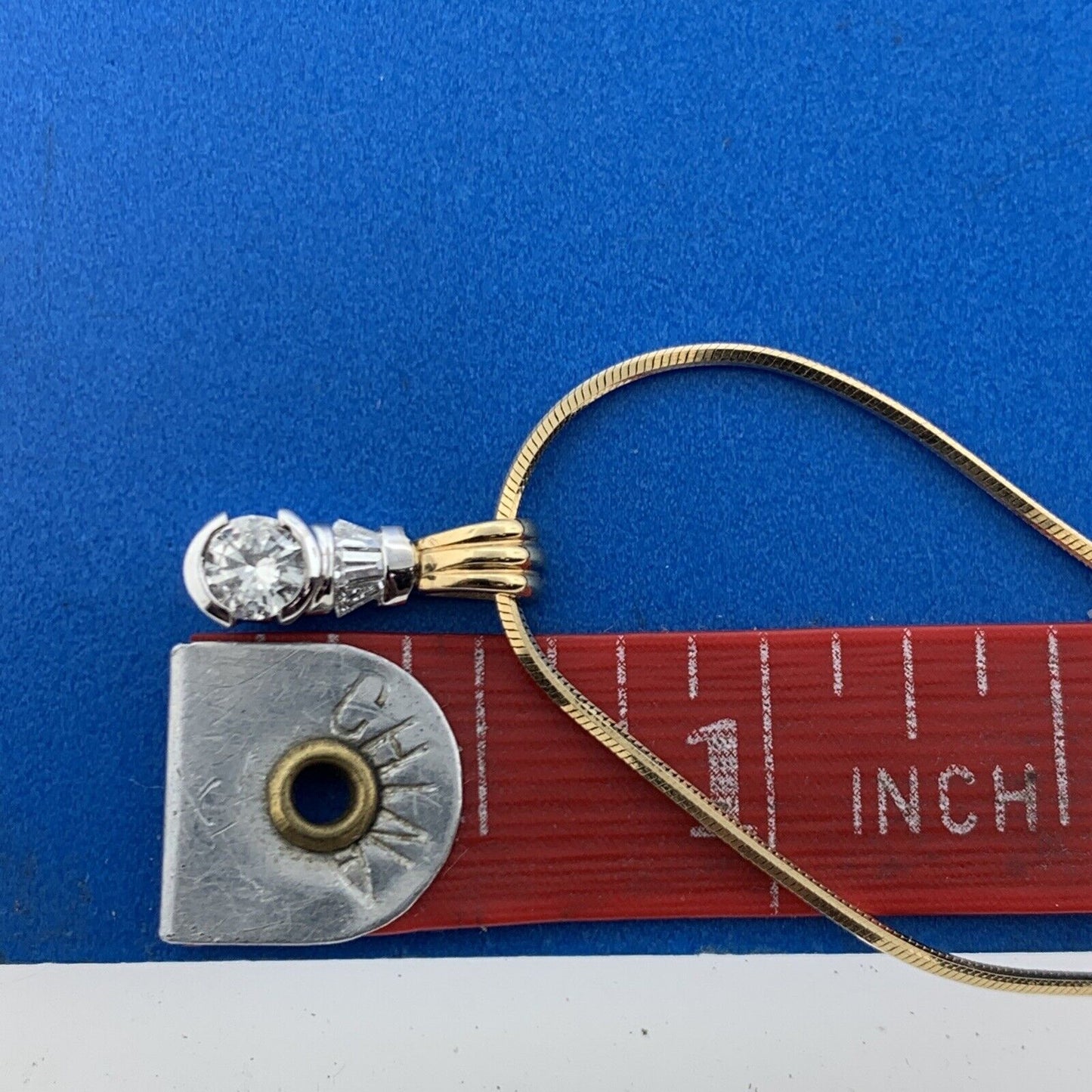Gorgeous 14k Yellow Gold Round Cut Diamond Baguette Accent 18" Chain Necklace