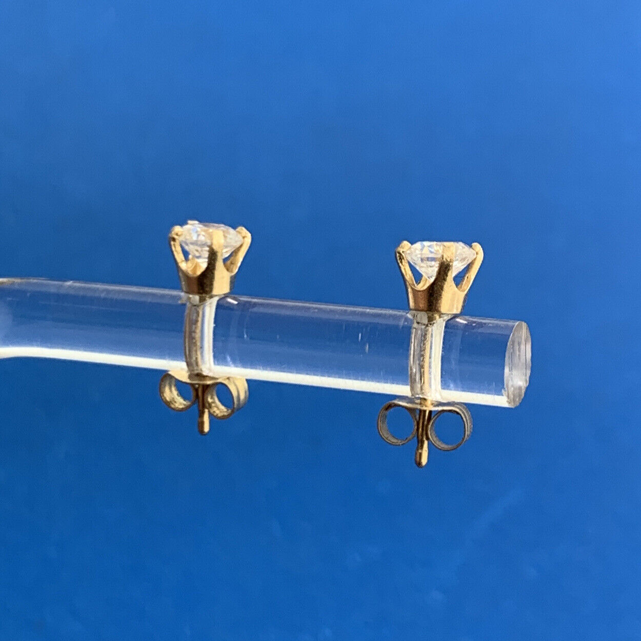 Designer 14K Yellow Gold Round White Tourmaline Stud Earrings