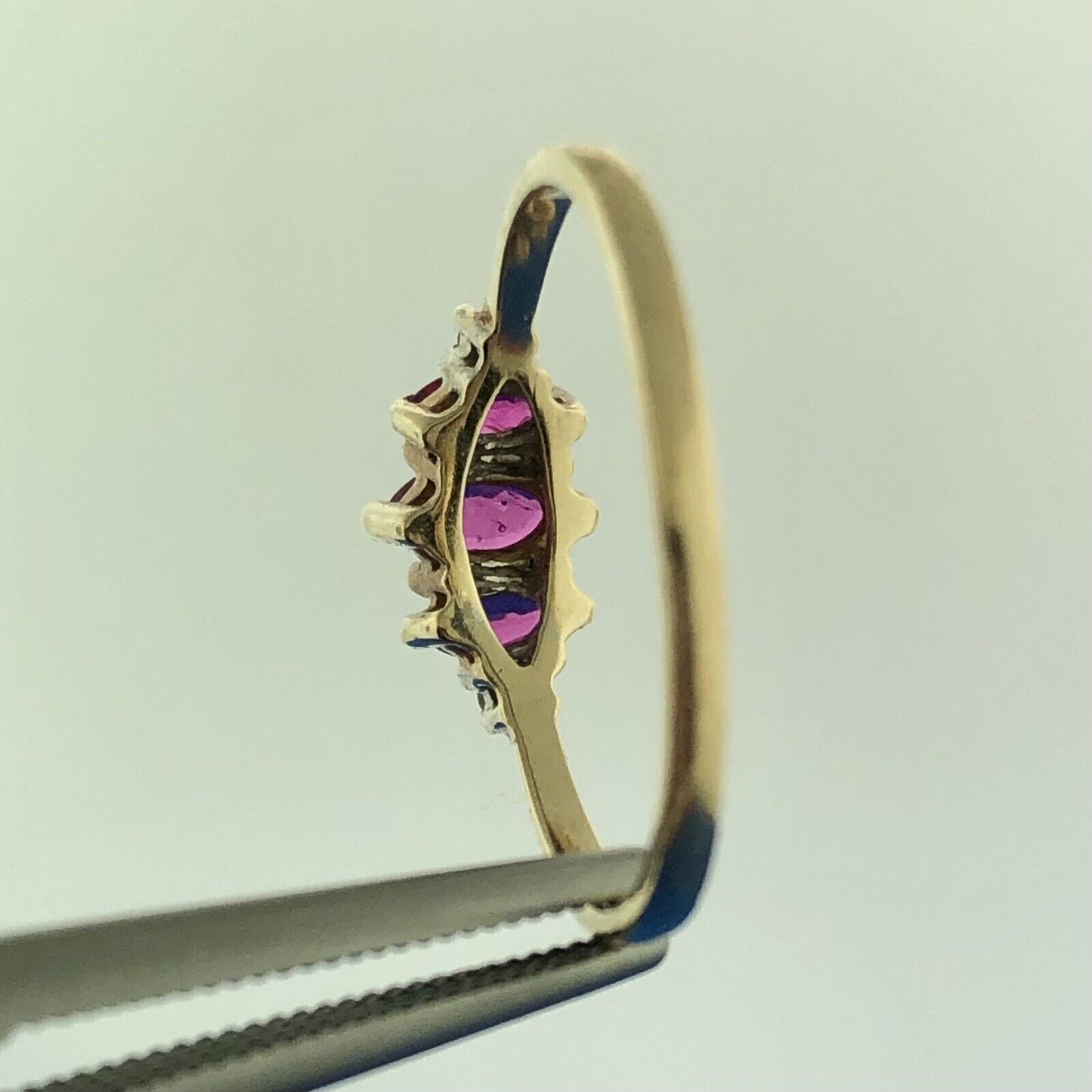 Vintage 14K Yellow Gold Marquise Ruby Trio Diamond Accent July Anniversary Ring